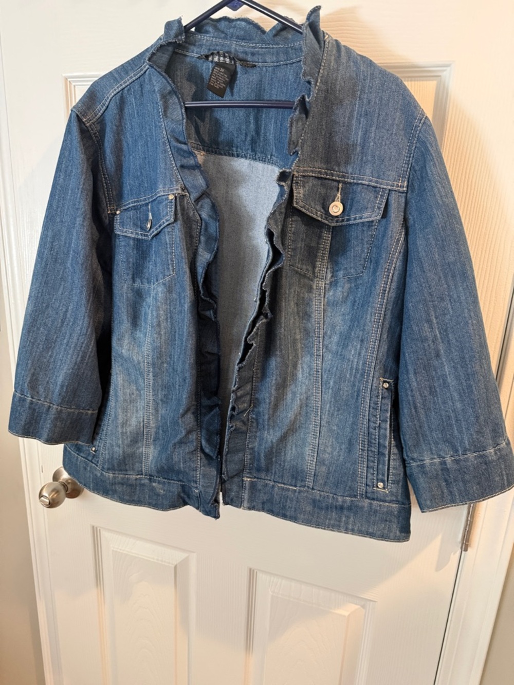 Denim Ruffle-Trim Jacket - Blue